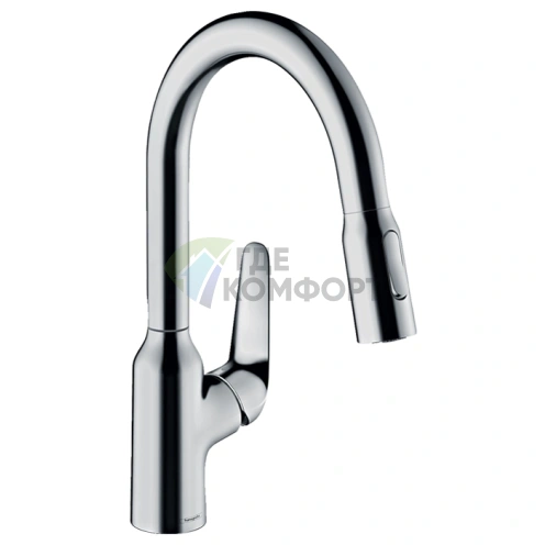 Кухонный смеситель Hansgrohe Focus M42 с вытяжным душем и поворотным изливом (71821000) - фото 1