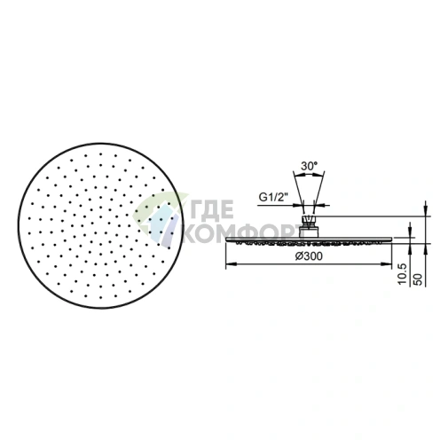 Верхний душ Fantini диаметром 300 мм, хром (86 02 8094) - фото 2