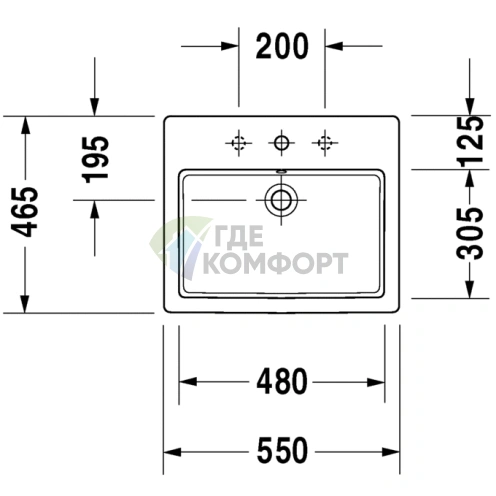 Раковина Duravit Vero для встраивания сверху, 550x465 мм, белая (315550060) - фото 2