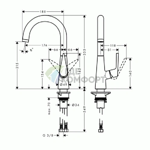 Однорычажный смеситель Hansgrohe Talis M51 для кухни с поворотным изливом (хром) (72814000) - фото 2