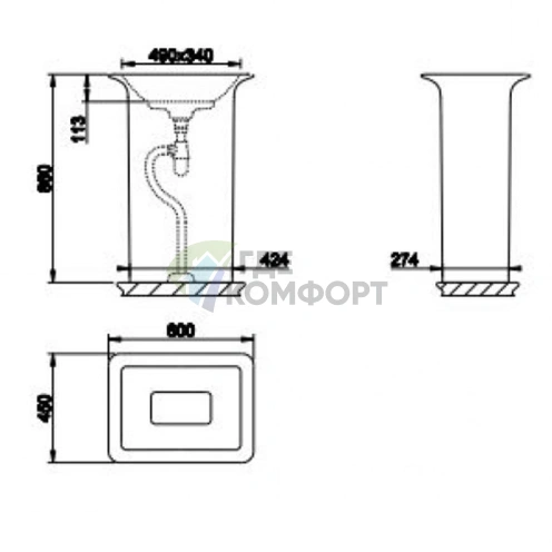 Напольная раковина Gessi iSpa 60x45 см со сливом в пол, донным клапаном и сифоном в матовом белом цвете - фото 2
