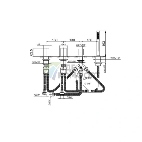 Смеситель для ванны Fantini Venezia с ручным душем, на 2 источника, цвет Gun Metal (29 P5 N567S) - фото 2