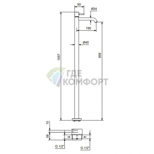 Напольный смеситель для раковины Fantini Nostromo без донного клапана, хром (50 02 E836B) - фото 2