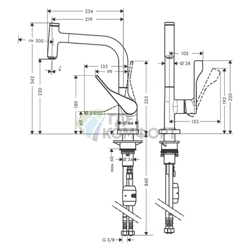 Смеситель для кухни AX Citterio Select в полированном золоте (39861990) - фото 2
