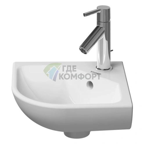 Угловая раковина для рук Duravit ME by Starck с переливом, 1 отверстием под смеситель, 430x380 мм, белая (722430000) - фото 1