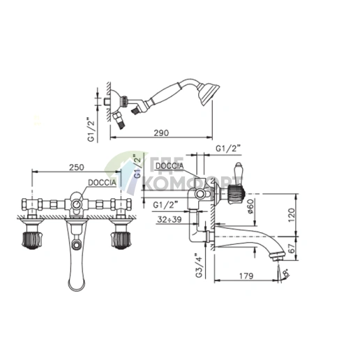 Смеситель для ванны Nicolazzi Onice с настенным изливом, хром (2103CR09O) - фото 2