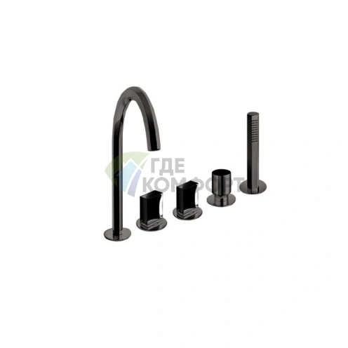 Смеситель для ванны Fantini Venezia с ручным душем, 5 отверстий, излив 175 мм, матовый Gun Metal (29 P5 N465S) - фото 1