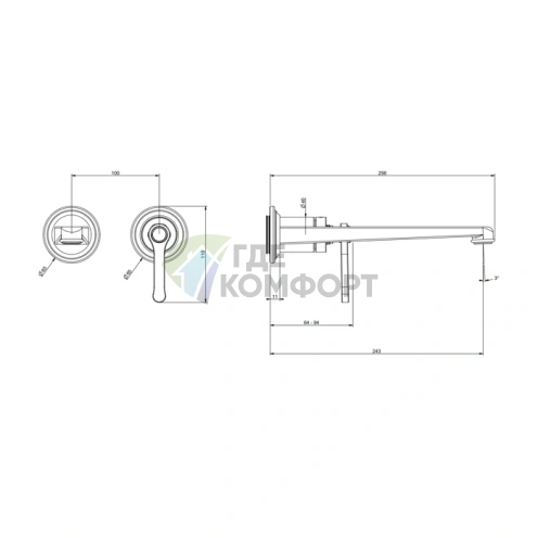Смеситель для раковины GESSI VENTI20: настенный однорычажный, матовый черный (65088#299) - фото 2