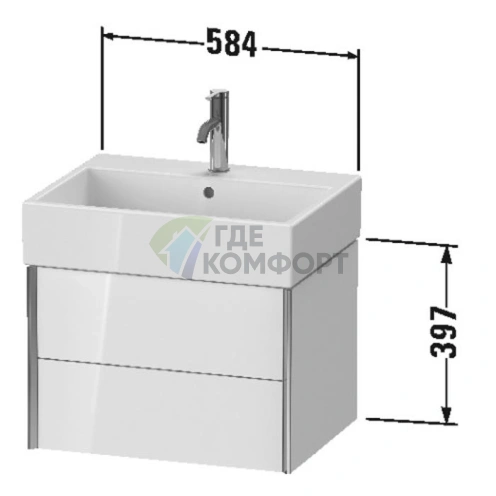 Подвесная тумба Duravit XViu 397x584x454 мм, белый глянцевый/шампань мат, 2 ящика (XV43340B122) - фото 2