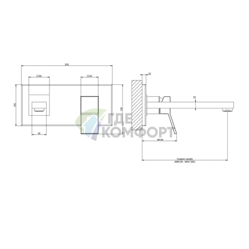 Gessi Rettangolo K: Встраиваемый смеситель для раковины с длиной излива до 300 мм в черном цвете (53084#299) - фото 2