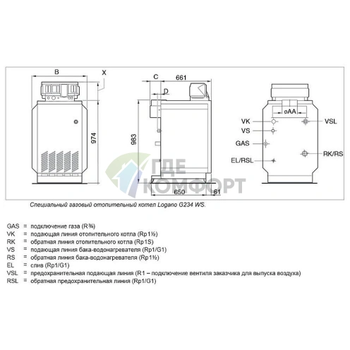 Газовый котел Buderus Logano G234-60 WS (60 кВт) RU (AW.50.2-Kombi) - фото 5