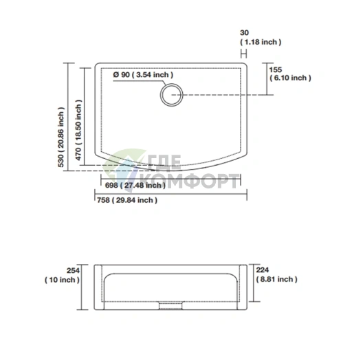 Кухонная раковина Kerasan Hannah Devon 600×530×220 мм без отверстия под смеситель, белая (544001) - фото 3