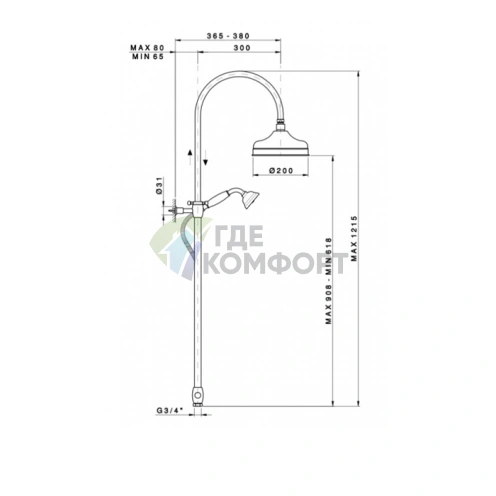 Элегантная душевая стойка Nicolazzi с тропическим и ручным душем в роскошном золотом исполнении (5712WSGO20) - фото 2