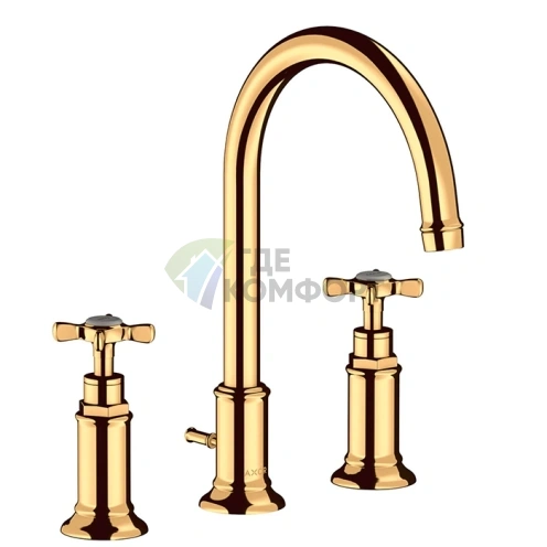 Смеситель для раковины AX Montreux 180 мм с тремя отверстиями, излив 175 мм, сливной гарнитур, полированное золото (16513990) - фото 1