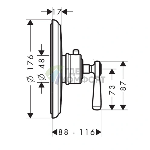 Термостат AX Montreux 43 л/мин встраиваемый с рычажными ручками полированное золото (16823990) - фото 2