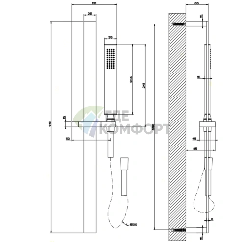 Душевая стойка Gessi Rettangolo с ручным душем в хромированном исполнении (20145#031) - фото 2