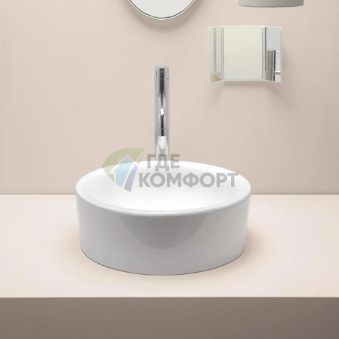 Накладная круглая раковина GSI Sand 42×14 см белая без отверстия под смеситель - фото 1