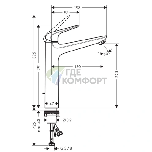 Смеситель для раковины Hansgrohe Novus однорычажный, хром (71123000) - фото 2