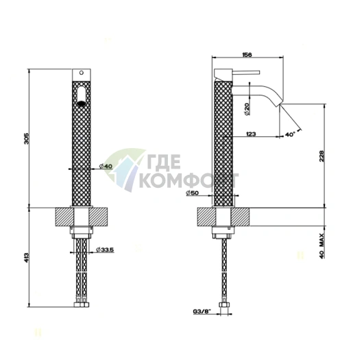 Смеситель GESSI 316 высокий для раковины на 1 отверстие без донного клапана, стальной брашированный (54109#239) - фото 2