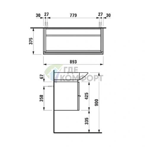LAUFEN Palace: Подвесная тумба под раковину с 2 ящиками, белый матовый – Новое поступление в конце июля (4.0125.2.075.463.R) - фото 2