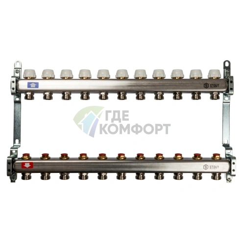 Коллектор STOUT SMS 0922 000011 на 11 выходов, из нержавеющей стали без расходомеров - фото 1
