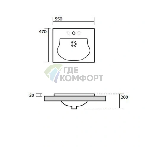 Встраиваемая раковина KERASAN Bentley 55x47x2 см белая с отверстием под смеситель (394201*1) - фото 4