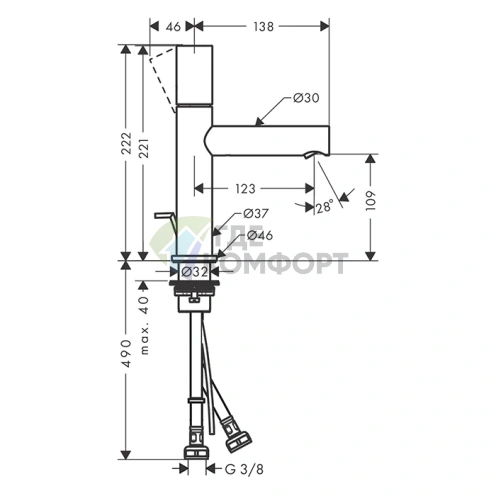 Стильный смеситель AX Uno для раковины 110 в шлифованном золоте из коллекции Zero (45001250) - фото 2