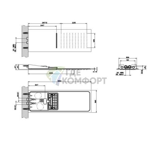 Верхний душ GESSI TREMILLIMETRI 195х550 мм: Тропический ливень и водопад в стиле Steel Brushed (33063#239) - фото 2