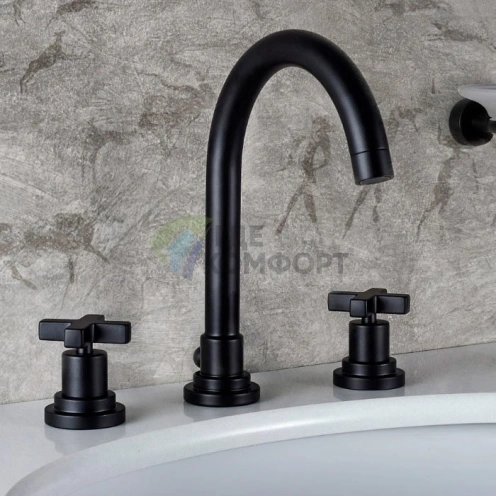Смеситель для раковины Nicolazzi Monte Croce на 3 отверстия, матовый черный (2208NEM27) - фото 1