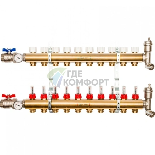 Коллекторная группа из латуни с расходомерами 10 выходов STOUT - фото 2