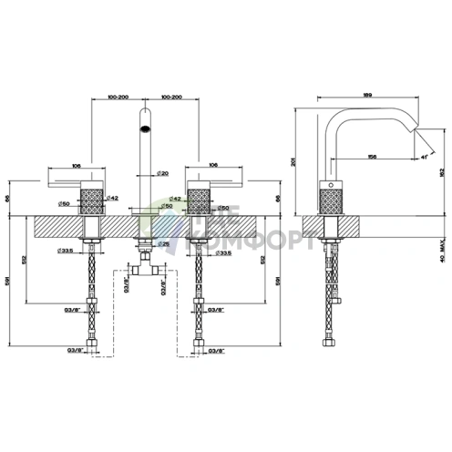 Смеситель для раковины GESSI 316 на 3 отверстия, цвет Brushed Black Metal PVD (54112#707) - фото 2