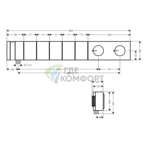 Термостат для душа AX Edge 680/100 встраиваемый, 5 источников, ручной душ с алмазной огранкой, полированный черный (46731330) - фото 2