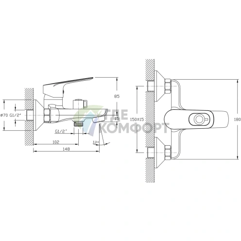 Смеситель для ванны с душем Rush Edge ED7735-44 - фото 2
