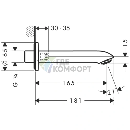 Смеситель для ванны Hansgrohe Metris, 165 мм, хром (31494000) - фото 2