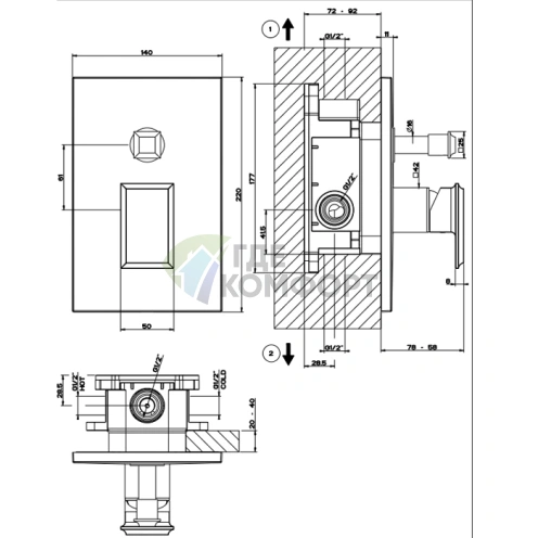 Gessi Eleganza: Встраиваемый смеситель с автоматическим переключателем ванна/душ в цвете Finox (46079#149) - фото 2