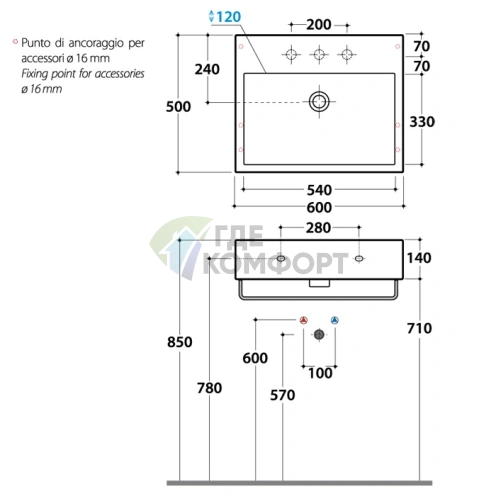 Накладная раковина Globo Classic 60×50×14 см, белая - фото 2