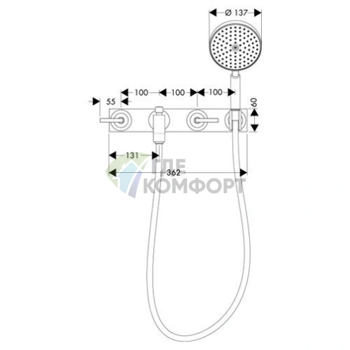Встраиваемый смеситель AX Citterio для ванны с душем и панелью, хром (39442000) - фото 2