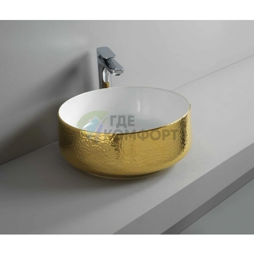 Раковина ArtCeram COGNAC накладная 42 см без отв под смесительитель без слив-перелива цвет белый-oro - фото 1