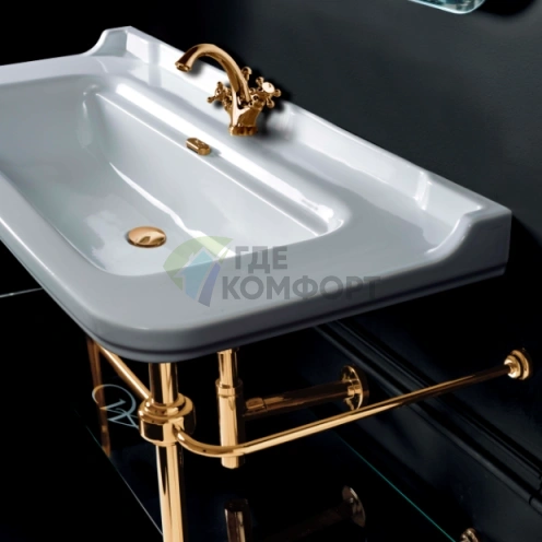 Раковина Kerasan Waldorf керамическая 120х55см c 1 отверстием под смеситель белая цвет заглушки-золото - фото 6