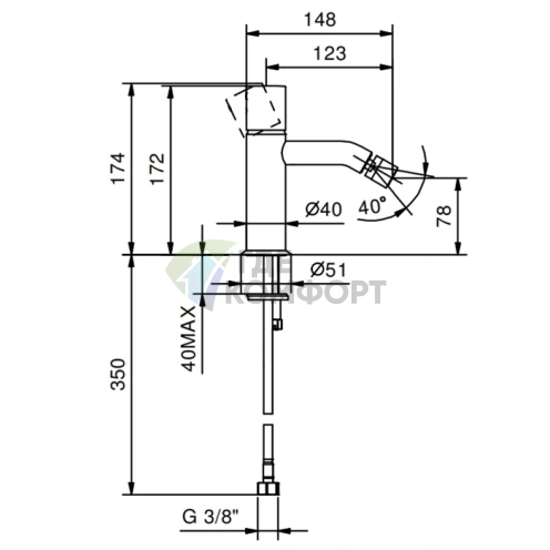 Смеситель для биде Fantini Nostromo без донного клапана в цвете Matt Gun Metal PVD (50 P5 E908WF) - фото 2