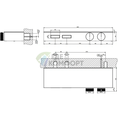 Термостат для душа Gessi Hi-Fi с полкой из черного матового стекла и отделкой Black Metal Brushed PVD (63022#707) - фото 2