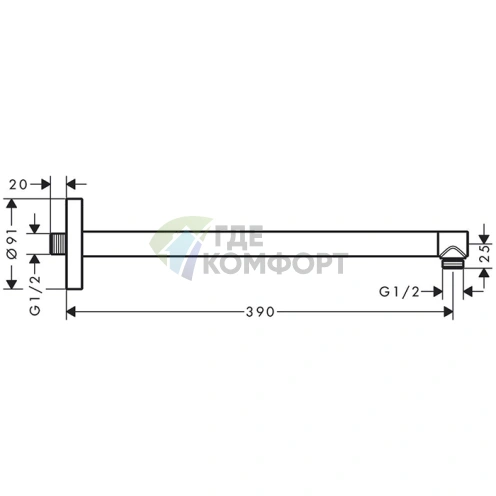 Держатель для верхнего душа AX настенный хром 390 мм (26431000) - фото 2