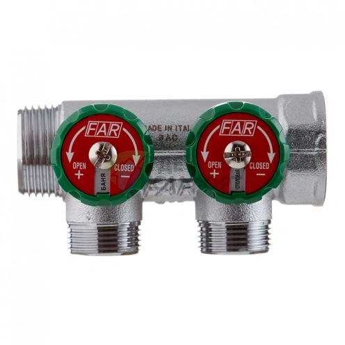 Коллектор Far (FK 3821 134) 1 ВР(г) х 2 выхода 3/4 НР(ш) ЕК х 1 НР(ш) регулируeмый (ФАР) - фото 5