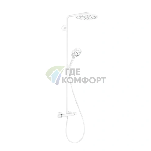 Душевая стойка с термостатом HG Raindance: верхний душ 240 мм и ручной душ с держателем, матовый белый (27633700) - фото 1