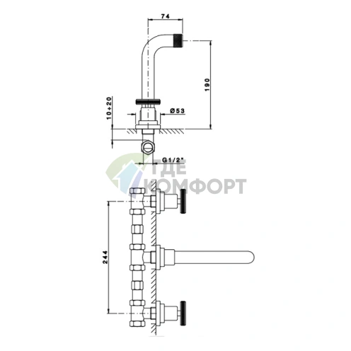 Смеситель для раковины Nicolazzi Arena настенный, матовый черный (3307NEM44) - фото 2