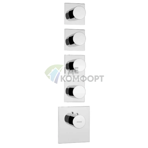 Термостат для душа Bossini Oki встраиваемый с девиатором и 3 запорными вентилями, хром (Z031208.030) - фото 1