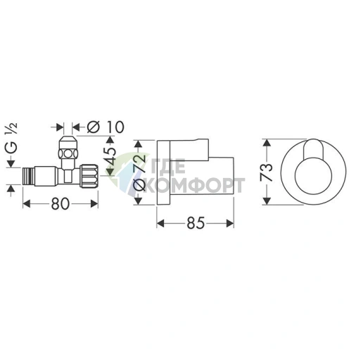 Угловой вентиль Hansgrohe с декоративной накладкой в цвете шлифованный никель (13954820) - фото 2