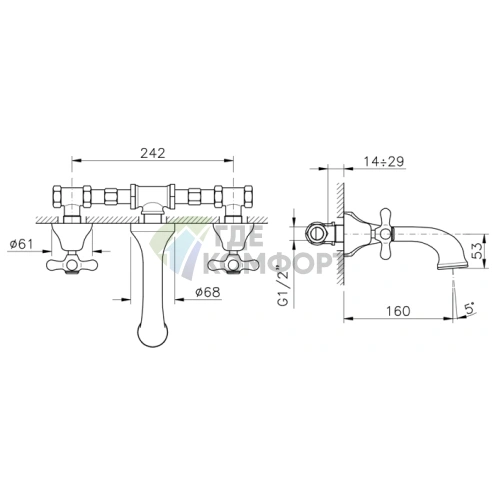 Смеситель для раковины Nicolazzi Nuova Brenta настенный с двумя ручками, хром (2577CR) - фото 2
