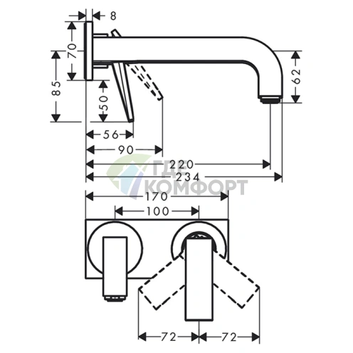 Смеситель для раковины AX Citterio настенный: медный с эффектом шлифовки (39119950) - фото 2