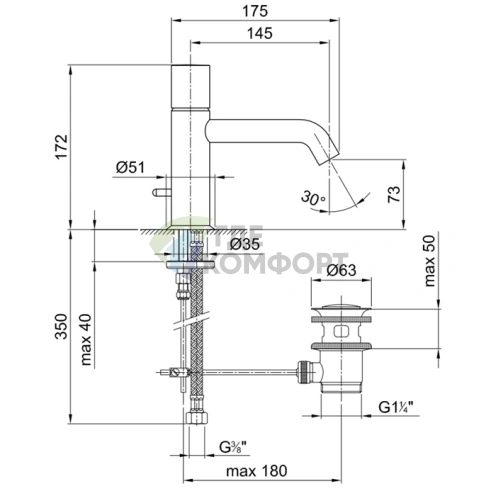 Смеситель для раковины Fantini Nostromo с донным клапаном, хром (50 02 E903F) - фото 2